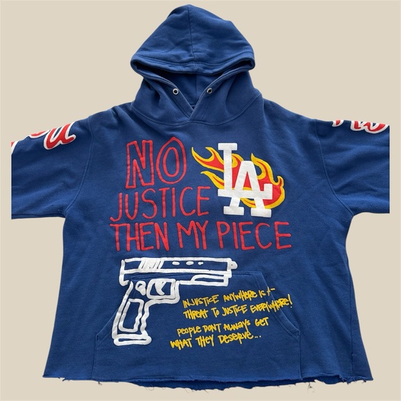 Blue Graphic Hoodie with Red and Yellow Accents - Picture 5 of 6